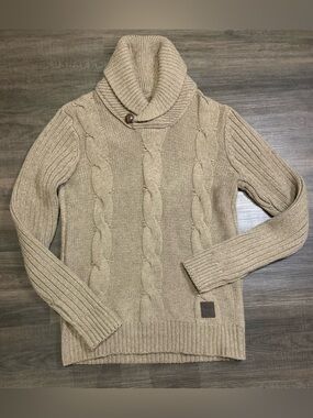 American Eagle Outfitters Beige Cable Knit Turtleneck Sweater